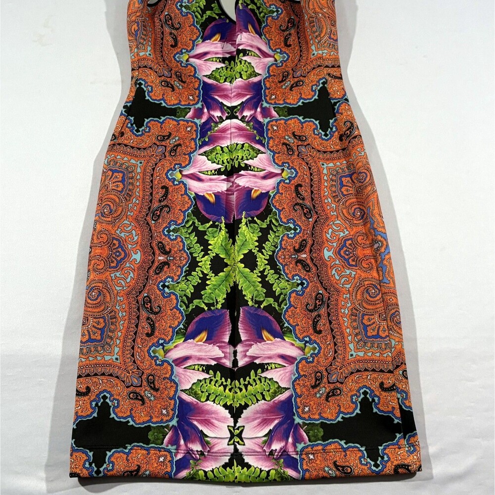 Clover Canyon Womens Orange Floral Sleeveless Stretch Party Sheath Dress Sz S - Picture 4 of 13